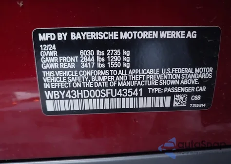 2025 BMW I4 Gran Coupe xDrive40 z USA, uszkodzony, nr VIN WBY43HD00SFU43541